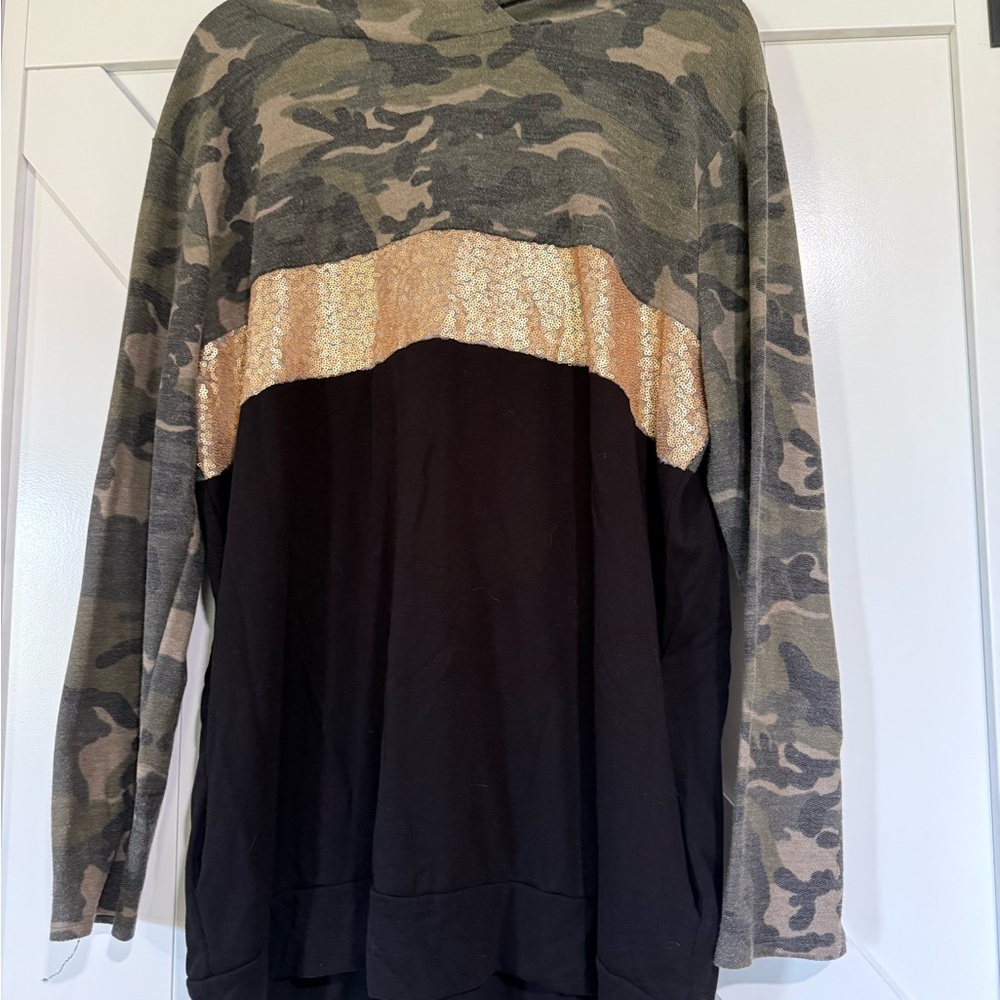 Camouflage and Black Long Sleeve Top